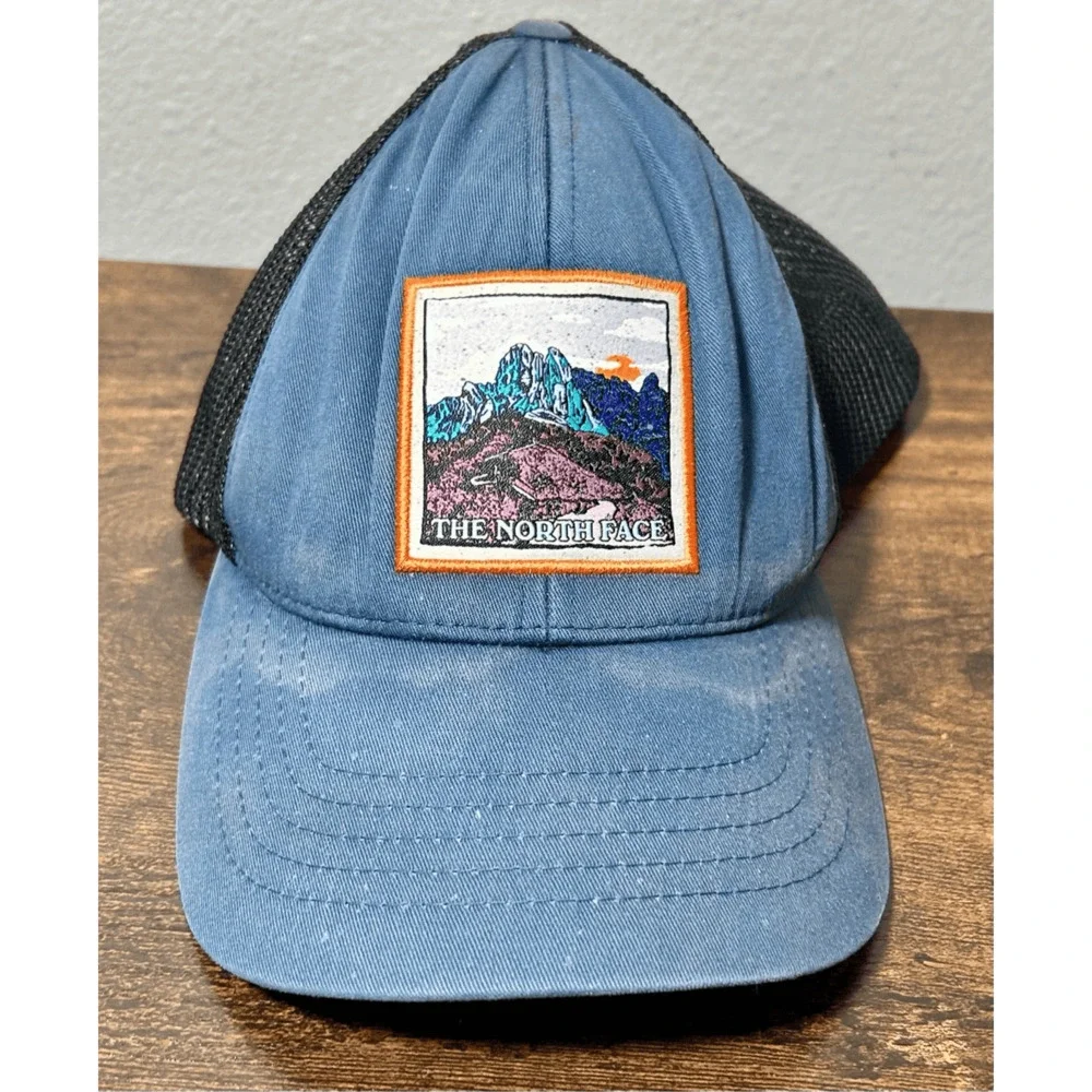 The North Face Truckee Trucker Hat Shady Blue Earthscape Patch Sz S/M